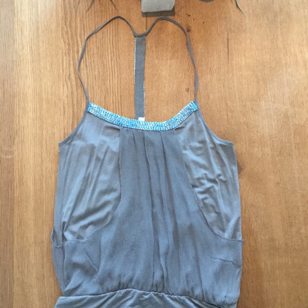 Hy & Dot turquoise beaded, t-back gray tank